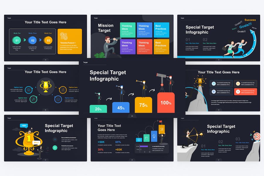 目标中心信息飞镖箭靶图形keynote模板 - 顶尖PPT