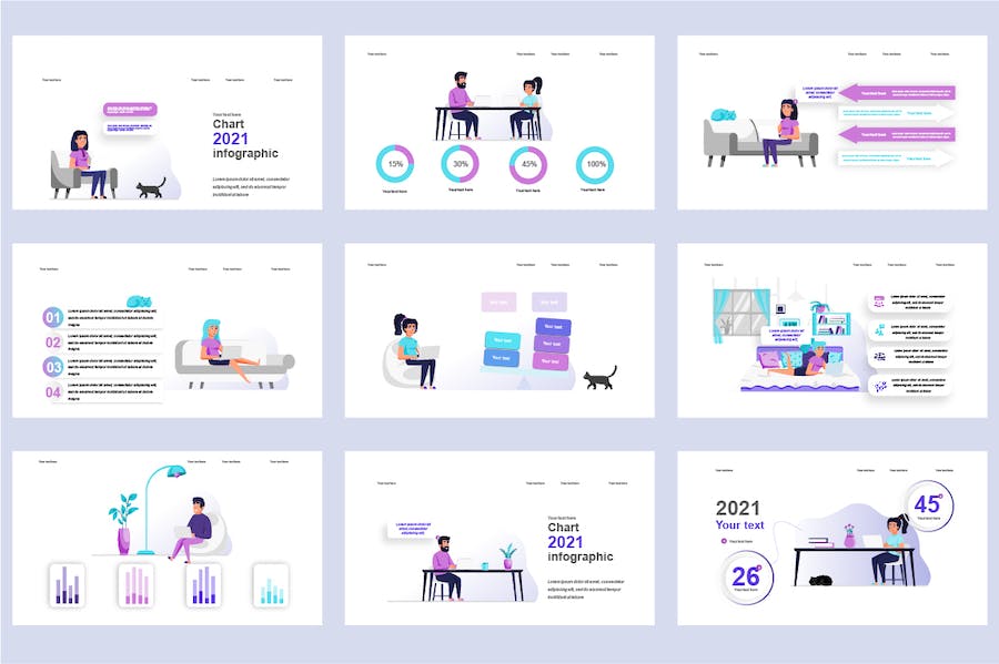 自由职业远程办公插画PPT模板 - 顶尖PPT