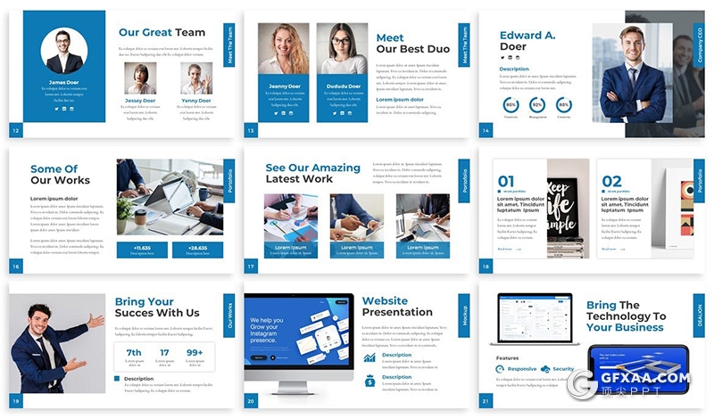 30页欧美风格企业团队介绍项目合作商务通用PPT模板3种主题配色 - 顶尖PPT