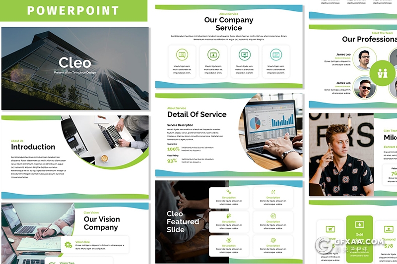 30页蓝绿渐变商务风格团队人员介绍展示PPT模板3种主题配色 - 顶尖PPT