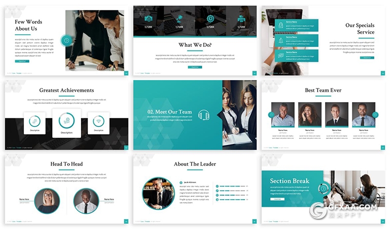 30页扁平化商务会议项目合作共计划总结PPT模板5种主题配色 - 顶尖PPT