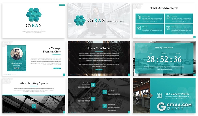 30页扁平化商务会议项目合作共计划总结PPT模板5种主题配色 - 顶尖PPT