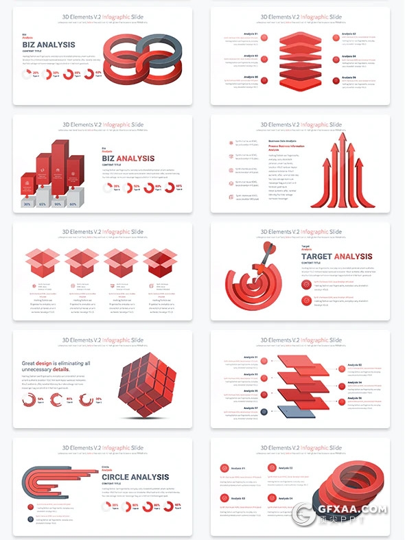 35页3D立体商务数据信息图形图表PPT模板11种主题配色 - 顶尖PPT