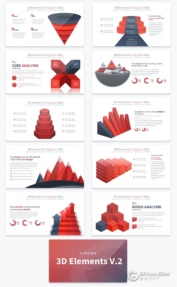 35页3D立体商务数据信息图形图表PPT模板11种主题配色 - 顶尖PPT