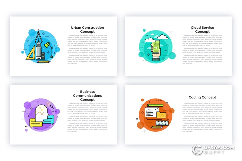 40页彩色创意动画商务概念图形设计PPT+PSD模板 - 顶尖PPT