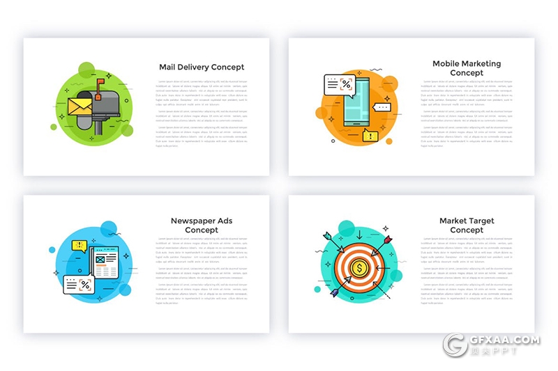 40页彩色创意动画商务概念图形设计PPT+PSD模板 - 顶尖PPT