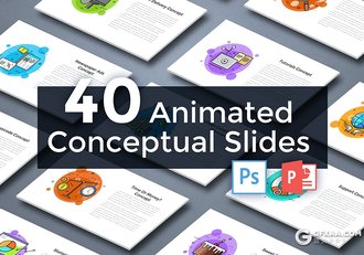40页彩色创意动画商务概念图形设计PPT+PSD模板 - 顶尖PPT