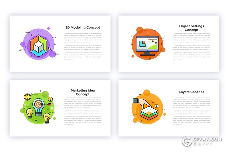 40页彩色创意动画商务概念图形设计PPT+PSD模板 - 顶尖PPT