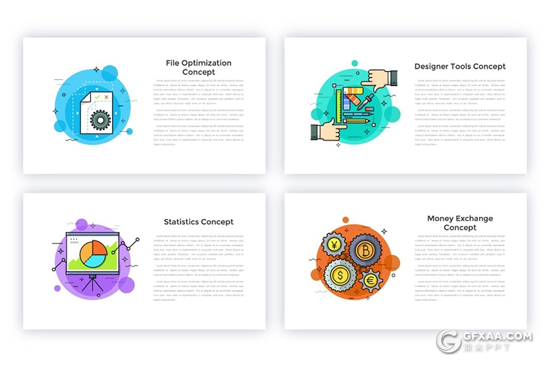 40页彩色创意动画商务概念图形设计PPT+PSD模板 - 顶尖PPT