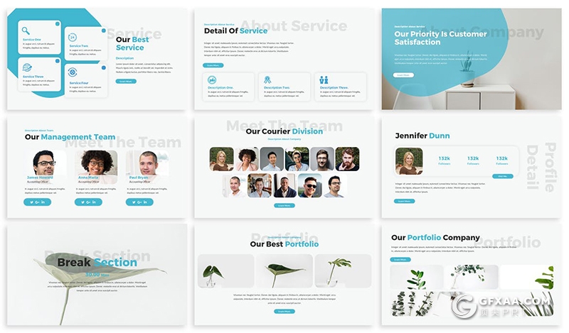 30页简约风格商务工作总结项目汇报多用途国外ppt模板5种主题配色 - 顶尖PPT