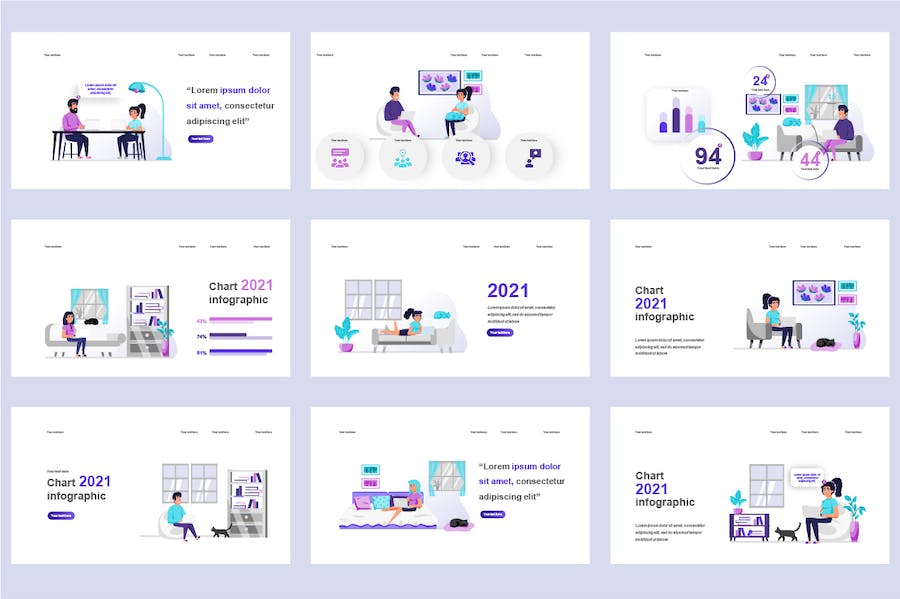 自由职业远程办公插画PPT模板 - 顶尖PPT