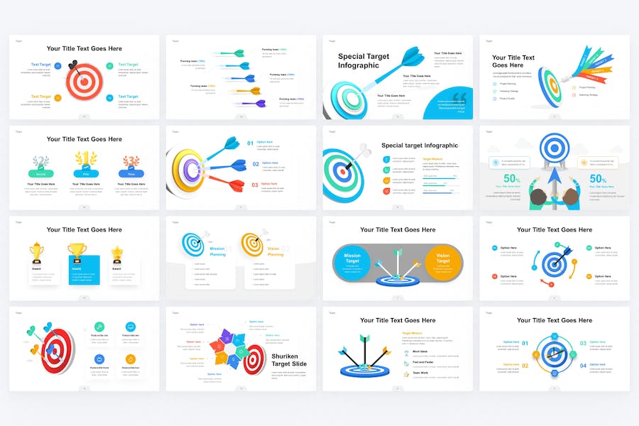 目标中心信息飞镖箭靶图形keynote模板 - 顶尖PPT