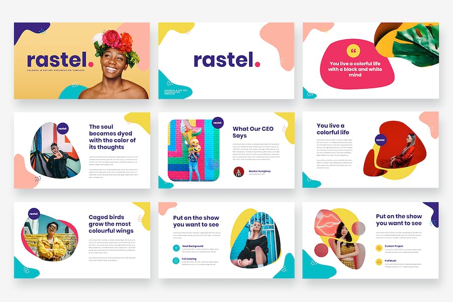 彩色波普艺术风格展示PPT模板 - 顶尖PPT