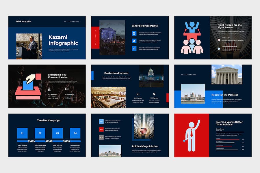 扁平化设计国外政治领导人总统竞选信息图表PPT模板 - 顶尖PPT