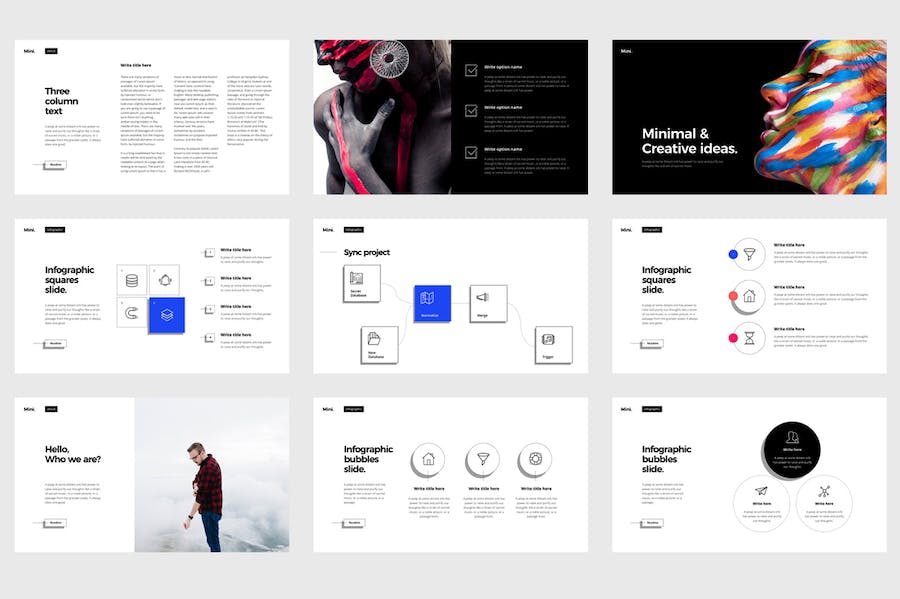 迷你黑白风格商务总结团队介绍通用PPT模板 - 顶尖PPT