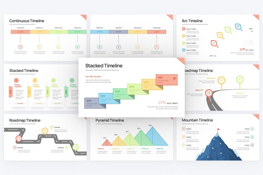 多色彩精美线条项目时间表keynote模板 - 顶尖PPT