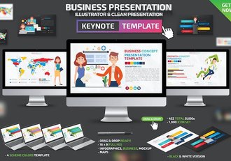 商业概念场景人物插画数据图形keynote模板 - 顶尖PPT