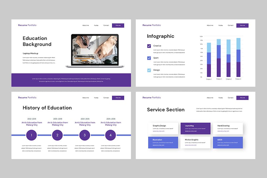 创意个人简历作品集设计展示PPT模板 - 顶尖PPT