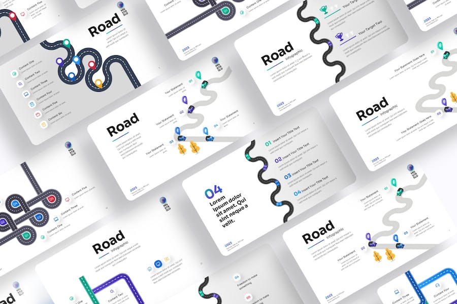 弯曲的道路信息图形图表PPT模板 - 顶尖PPT