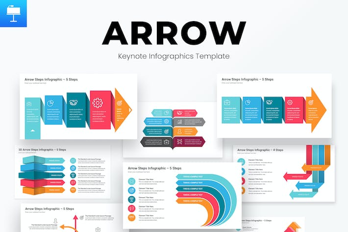 彩色多种样式箭头指向步骤图形要点展示图形keynote模板 - 顶尖PPT