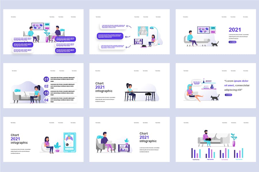 自由职业远程办公插画PPT模板 - 顶尖PPT