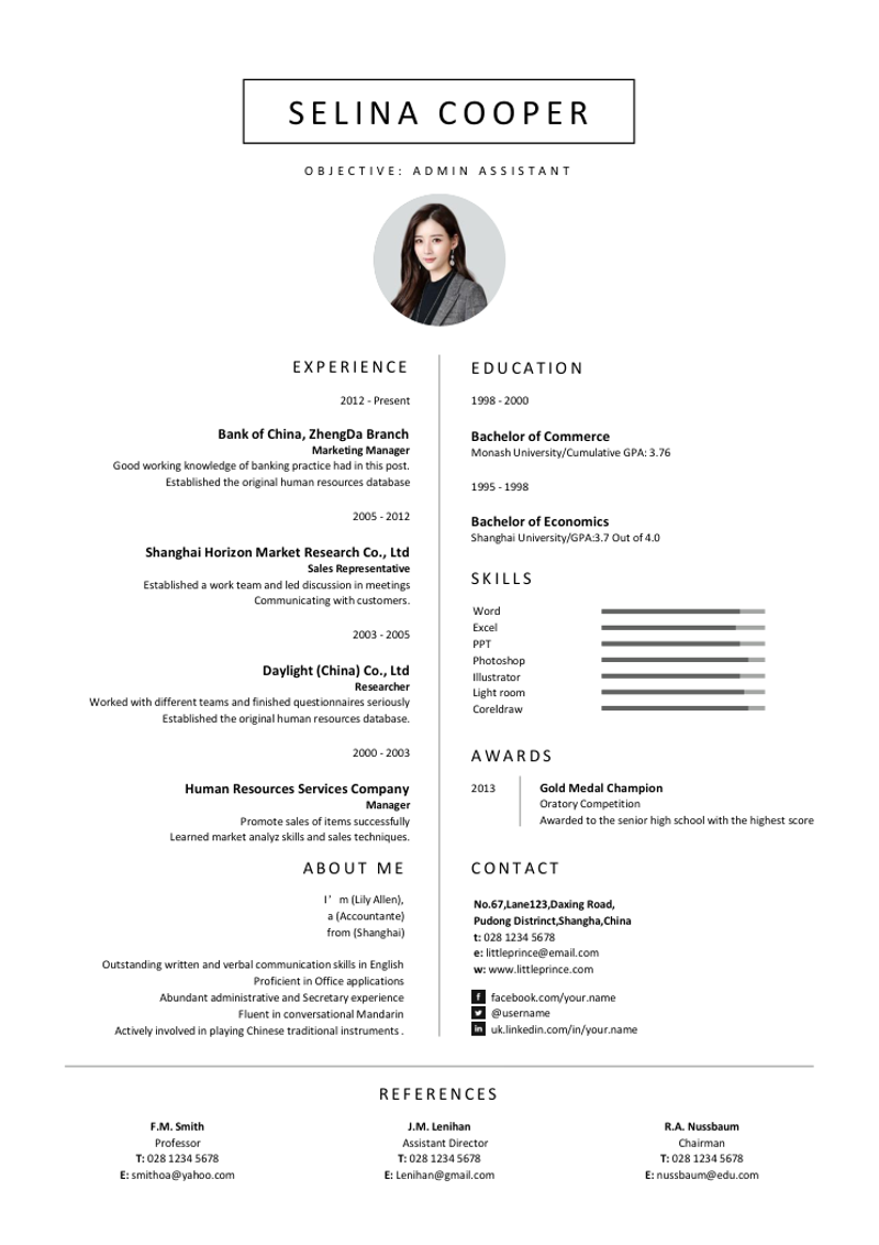 极简气质英文简历模板 - 顶尖PPT