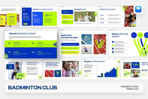 羽毛球俱乐部运动推广Keynote模板 - 顶尖PPT