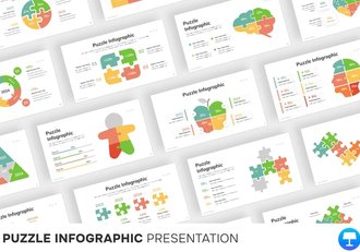 彩色积木拼合信息图形keynote模板 - 顶尖PPT