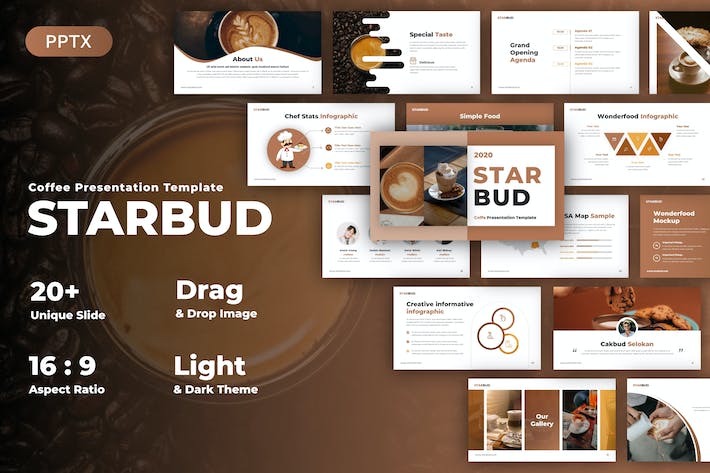 咖啡制作展示咖啡店产品展示休闲下午茶PPT模板 - 顶尖PPT