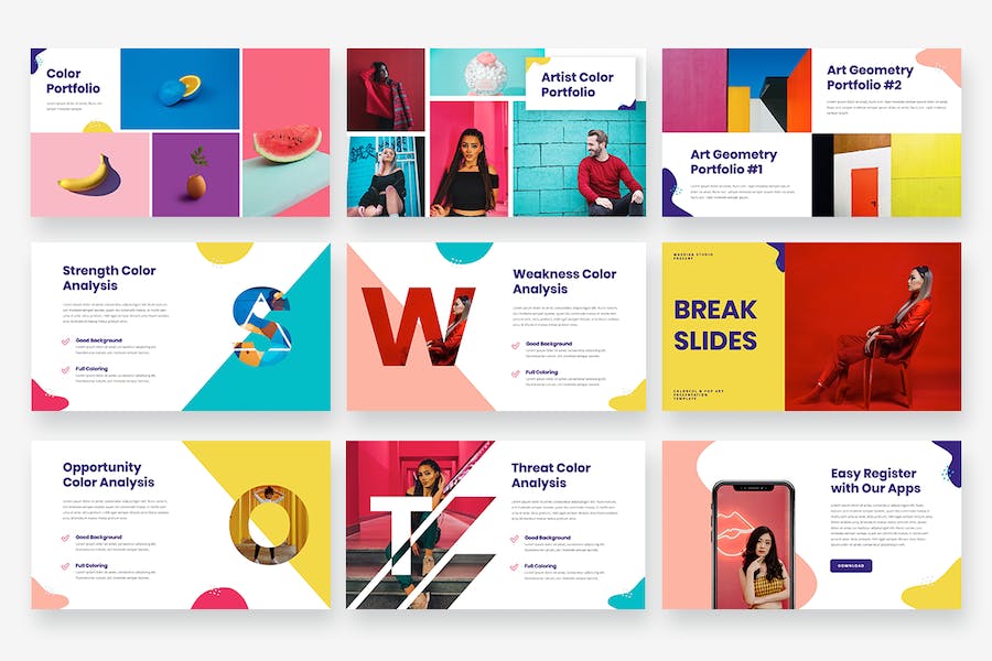 彩色波普艺术风格展示PPT模板 - 顶尖PPT