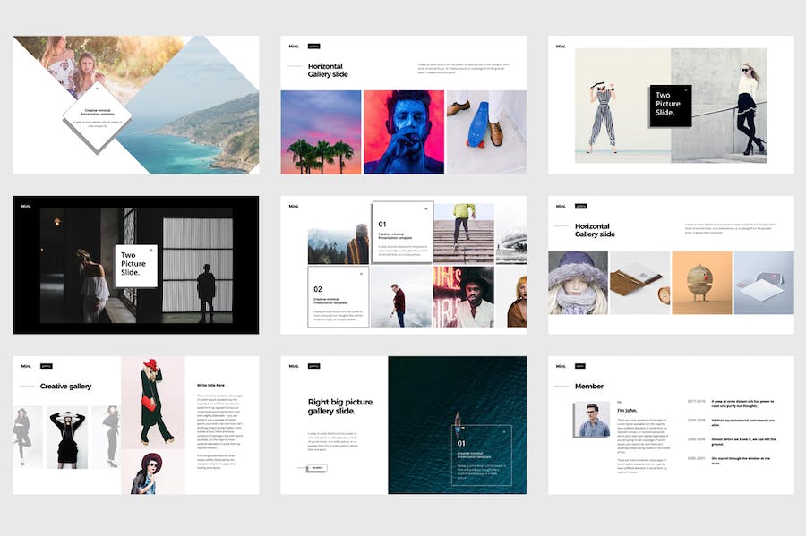 迷你黑白风格商务总结团队介绍通用PPT模板 - 顶尖PPT