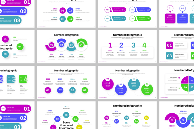 彩色步骤编号流程信息图形PPT模板 - 顶尖PPT