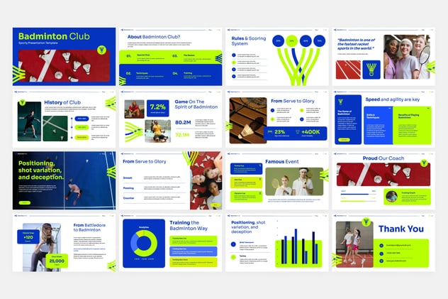 羽毛球俱乐部运动推广Keynote模板 - 顶尖PPT