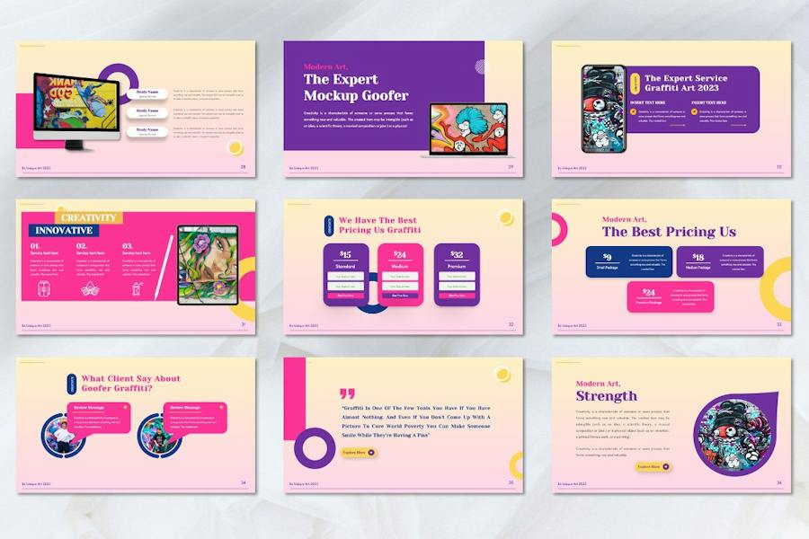 花花公子涂鸦讲述展示创意设计PPT模板 - 顶尖PPT