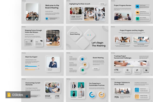 新拟态设计风格董事会会议欧美PPT模板 - 顶尖PPT