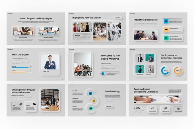 新拟态设计风格董事会会议欧美PPT模板 - 顶尖PPT