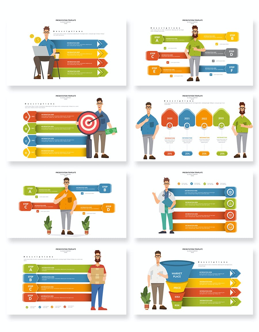 商业人物插画步骤信息图表PPT模板 - 顶尖PPT