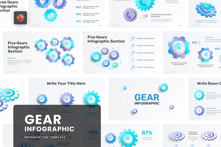 齿轮信息图表展示技术应用PPT模板 - 顶尖PPT