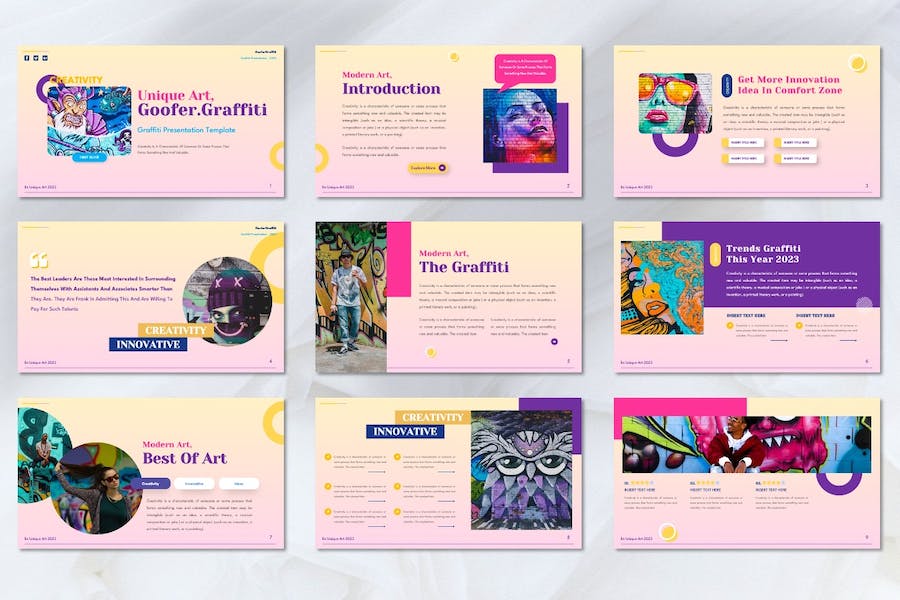 花花公子涂鸦讲述展示创意设计PPT模板 - 顶尖PPT