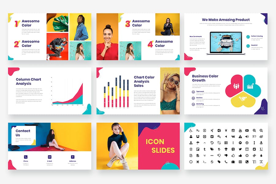 彩色波普艺术风格展示PPT模板 - 顶尖PPT