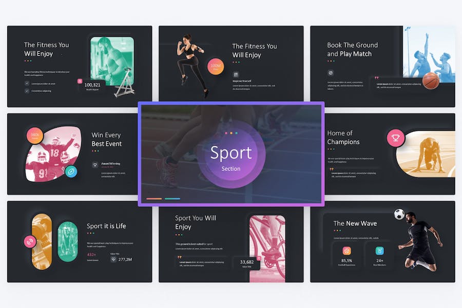 微立体体育运动数据分析keynote模板 - 顶尖PPT