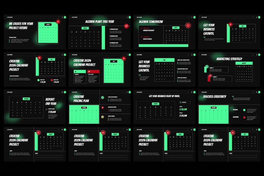 2024涂鸦手绘风格电子日历展示PPT模板 - 顶尖PPT
