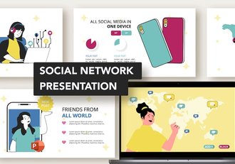 职场社交网络人物插画图解PPT模板 - 顶尖PPT