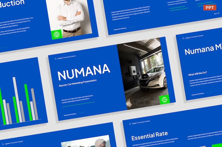 蓝绿配色新能源电动汽车营销策划PPT模板 - 顶尖PPT