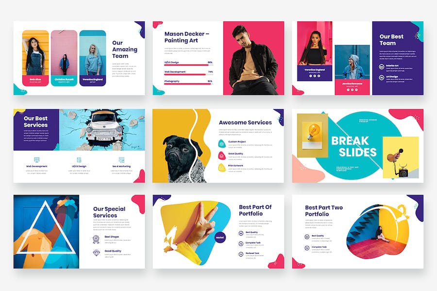 彩色波普艺术风格展示PPT模板 - 顶尖PPT