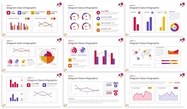 彩色数据分析统计图形图表Keynote模板 - 顶尖PPT