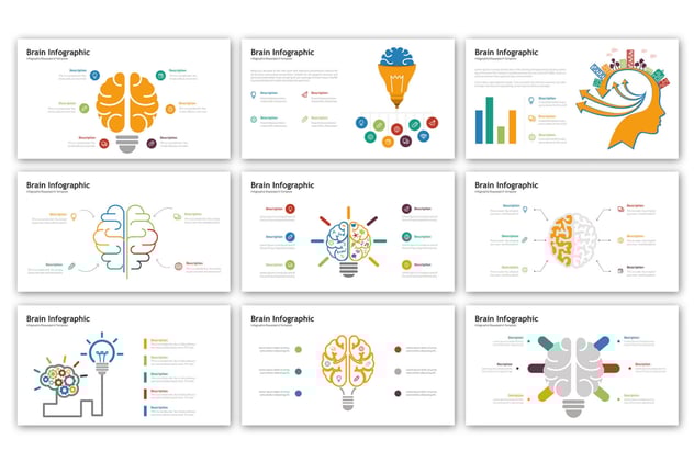 多种样式彩色大脑信息图形PPT模板 - 顶尖PPT