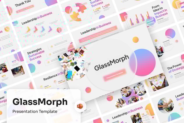 彩色透明玻璃质感商务汇报PPT模板 - 顶尖PPT