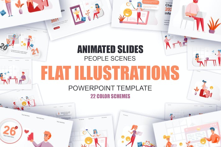 社交媒体数据分析商业人物插画场景图形PPT模板 - 顶尖PPT