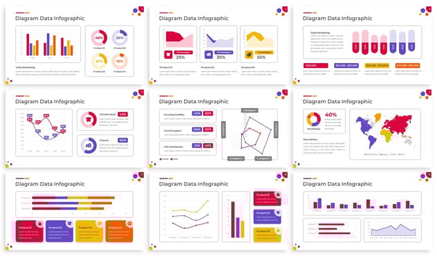 彩色数据分析统计图形图表Keynote模板 - 顶尖PPT